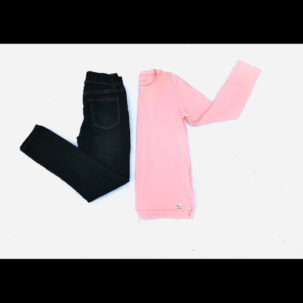 Navy blue jeans with pink top!